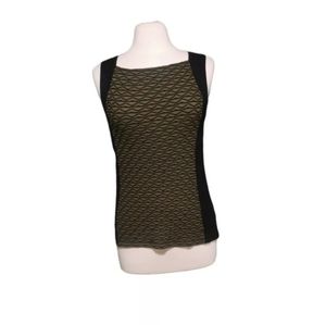 Liz Claiborne S Woven Elastaine Tank Top Stretch Green Black Geometric t…